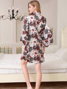 1入組女士浴衣舒適寬鬆印花睡衣女士家居服套裝 - 棕色 - 查看 7