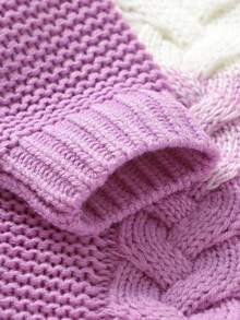 Baby Girls' Cute Soft Warm Color Block Cable Knitted Jumpsuit With Hooded, Ideal For Casual, Vacation, Outdoors - Purple - View 8