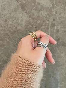 1個時尚女士婚戒,可調節的開放式設計,十字形鑲嵌鑽石,適合婚禮派對,晚宴派對,日常佩戴 - 銀色 - 查看 5