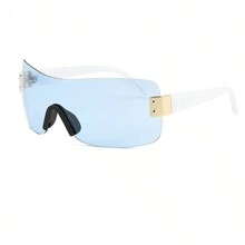 1pc Y2k Rimless Oversized Sunglasses, Simple Windproof Goggles, Unisex Personalized Sunglasses - Multicolor - View 13