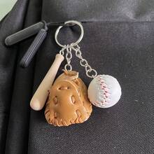 1入棒球鑰匙扣附件 3合1鑰匙扣吊飾 迷你擊球手套和球吊飾 - 卡其色 - 查看 2