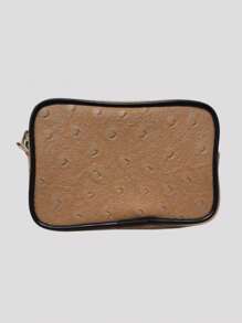 1pc Men's Fashionable Casual Ostrich Pattern Pu Leather Key Holder Pouch, Suitable For Daily Use - Beige - View 5