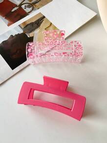 1-4个/套粉色爱心磨砂透明方形大号轻便塑料发爪夹，时尚高档，甜美优雅，适合日常外出、扎头发、洗脸或沐浴、化妆和搭配休闲、上学等场合的粉色配饰，情人节礼物，发夹，发卡，发夹，发卡，秋冬发夹，女士度假装扮发饰，情人节礼物 - 款式 - 查看 19