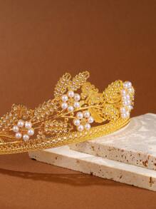 1pc Women's Wheat Spike And Leaf Design Crown With Butterfly Detail, Suitable For Wedding, Party Decoration Tiaras - Gold - View 2