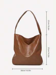 时尚大容量女士手提包秋冬新款欧美风休闲托特包复古单肩包简约大包手提包 - 棕色 - 查看 6