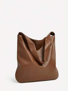 时尚大容量女士手提包秋冬新款欧美风休闲托特包复古单肩包简约大包手提包 - 棕色 - 查看 3