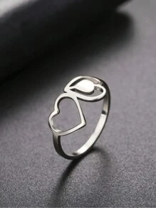 1只不銹鋼鑽孔鳥&雙心設計戒指,適用於女性日常佩戴,是給女友或朋友的情人節禮物 - 愛心 - 查看 14