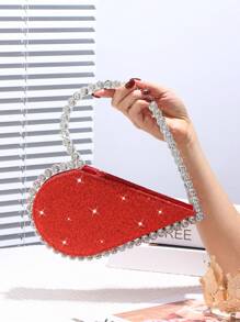 水鑽裝飾閃亮心形新穎手拿包,優雅閃光紋理手提包,經典創意晚餐包,非常適合派對、舞會、婚禮、生日禮物、情人節禮物 - 紅色 - 查看 2