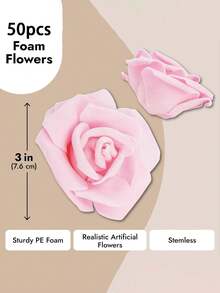 50朵2.8吋人造玫瑰花頭,大量無茎假泡沫玫瑰花,適用於手工藝品、家庭diy、情人節婚禮花束、新娘派對中心裝飾、派對蛋糕裝飾、嬰兒淋浴情人節場景裝飾等 - Pink - 查看 5