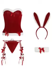 Conjunto De Traje Cosplay De Conejita Linda - Rojo - Ver 12