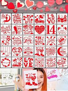 4pcs Random Valentine'S Day Hollow Painting Template For Diy Doodling, Letter & Heart Shape Stencil - Multicolor - View 1