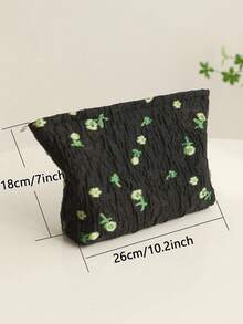 旅行便攜化妝包,洗漱包,提花化妝包,大容量拉鍊內袋,帶有奢華感的帆布多功能儲物袋,便於手提使用 - 黑色 - 查看 5