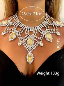 派对个性化时尚水钻和水晶锁领项链，适合女士在夜总会佩戴 - 黃色 - 查看 2