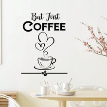 1pc Black Coffee Cup Wall Sticker, Removable Pvc Material Wall Sticker, Suitable For Living Room Cafe Wall Sticker, 11.8 Inches X 15.7 Inches - Black - View 3