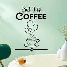 1pc Black Coffee Cup Wall Sticker, Removable Pvc Material Wall Sticker, Suitable For Living Room Cafe Wall Sticker, 11.8 Inches X 15.7 Inches - Black - View 4