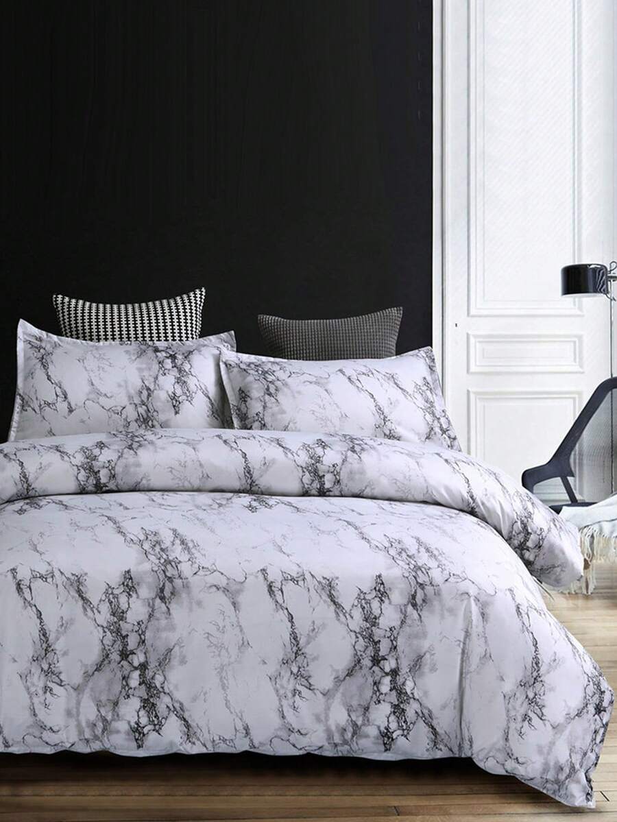 2/3pcs Set Marble Pattern Duvet Cover Set Without Filler, Soft And Comfortable Bedding For All Season, Home Decor, Valentine'S Day Outfit - 白色 - 查看 1
