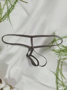 男士性感內褲，彈性前中部適用於環孔類型性感G弦 - 紫紅色 - 查看 8