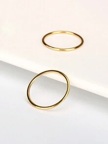 2pcs Sweet & Simple Fashionable Ultra-Thin Titanium Steel Rings With One Or Three Micro-Inlaid Round Gemstone/ Stones - Yellow Gold - View 3