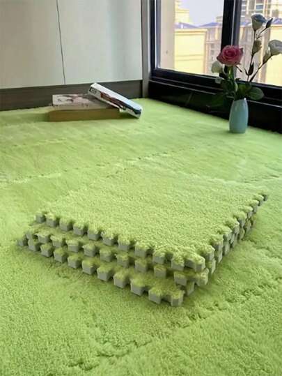 12pcs Plush Foam Splicing Floor Mat, Window Mat Seat Mat, Lock Rug Fluffy Rug, Protective Non-Slip Comfortable Seat Mat Foam Floor Mat, Bedroom Mattress Bay Window Baby Crawling Carpet Can Be Removed And Washed Pad, 11.8*11.8