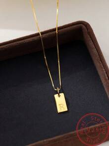 Under the banyan tree 1 件簡單方形 26 個英文字母 925 純銀吊墜項鍊,多功能女式鎖骨鏈 - 金色 - 查看 23
