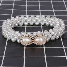 1pc Women's Elastic Pearl Chain Belt With Exquisite Diamond Buckle, Fashionable And Versatile Accessory For Daily/Leisure/Vacation/Party Wear - Gold - View 1