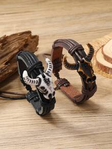 新款手工編織皮革復古時尚手鐲 - 新款皮質牛氣沖天手環 - 查看 1