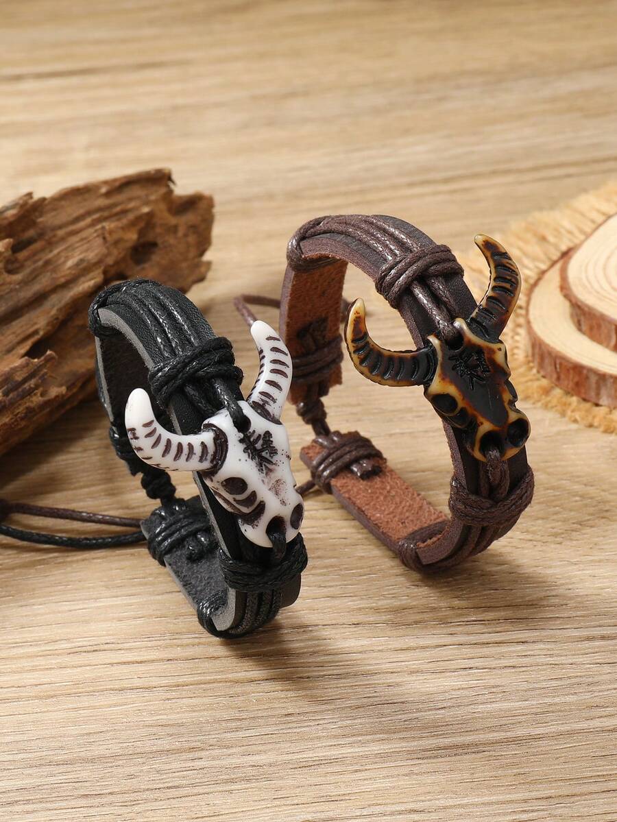 新款手工編織皮革復古時尚手鐲 - 新款皮質牛氣沖天手環 - 查看 1