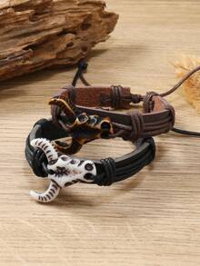 新款手工編織皮革復古時尚手鐲 - 新款皮質牛氣沖天手環 - 查看 5