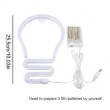1pc Musical Note/Light Bulb /Flame Neon Sign,LED Neon Light Battery/USB Powered Decorative Light, Table And Wall Decorative Light, For Play Area Room, Bedroom Room ,Interior Decor,Dormitory, Wedding Anniversary,Valentine's Day, Birthday Party, Home Decoration - White - View 4