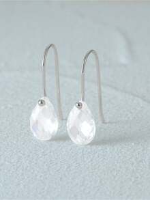 1 Pair 925 Sterling Silver Fashion Hook Drop Earring 18K Gold Plated Cubic Zirconia Fine Jewelry For Women Daily Wear Wedding Party Engagement Valentine's Day - Silver - View 4