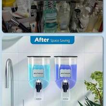 1pc Wall Mounted Liquid Soap Dispenser And Laundry Powder Dispenser, Space-Saving Soap Dispenser Holder, Bathroom Accessories, Organizer And Storage Cupboard Home Bathroom Decor - Clear - View 2