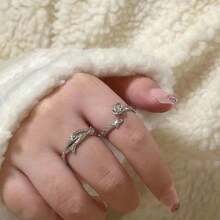 2入組/套潮流氣息不分男女的玫瑰花帶刺細節戒指,開口可調節機械戒指,適合情侶配戴 - 玫紅色 - 查看 9