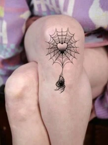 1 件蜘蛛网和心形防水、防汗、可水洗、不反光临时纹身贴纸，适合时尚领袖日常使用 - 黑色 - 查看 3