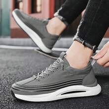 Nam Cá sấu Kết cấu Đế dày Giày thể thao , Chống trơn trượt , Thoáng khí Giày Chạy bộ , Đúng mốt Ô dù Vải Giải trí Cắt thấp Vải Giày dép - Xám - Xem 3
