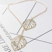 女士雙葉吊墜項鍊 - 金色 - 查看 1