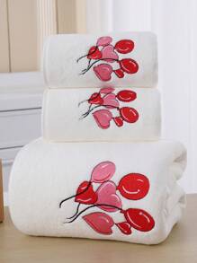 1pc Coral Fleece Solid Color Heart/Love Embroidery Bath Towel Or Hand Towel, Super Absorbent Microfiber, Romantic Gift For Couples, Wedding Decoration