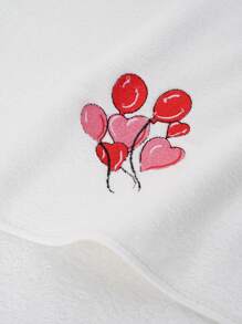 1pc Coral Fleece Solid Color Heart/Love Embroidery Bath Towel Or Hand Towel, Super Absorbent Microfiber, Romantic Gift For Couples, Wedding Decoration