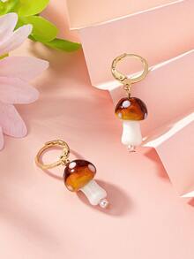 1對時尚簡約風格度假蘑菇形吊墜耳環 - 菇耳墜 - 查看 2