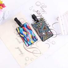3pcs/Set Geometric Pattern Soft Rubber Grid Pvc Boarding Pass, Creative Soft Rubber Card Cover Luggage Tag, Luggage Check-In Tag Travel Accessory - Multicolor - View 4