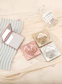 1PC Exquisite Square Folding Makeup Mirror With Rose Pattern, 2X Magnification High-Definition Glass, Perfect Gift For Beloved Mom, Aunt, Grandmother, Daughter, Niece, Sister, Bride, And Bridesmaid On Special Occasions Such As Holidays, Birthdays, Weddings, Mother's Day, And Valentine's Day, Compact Mirror, Pocket Small Vanity Mirror, Living Room Home Bedroom - Multicolor - View 2