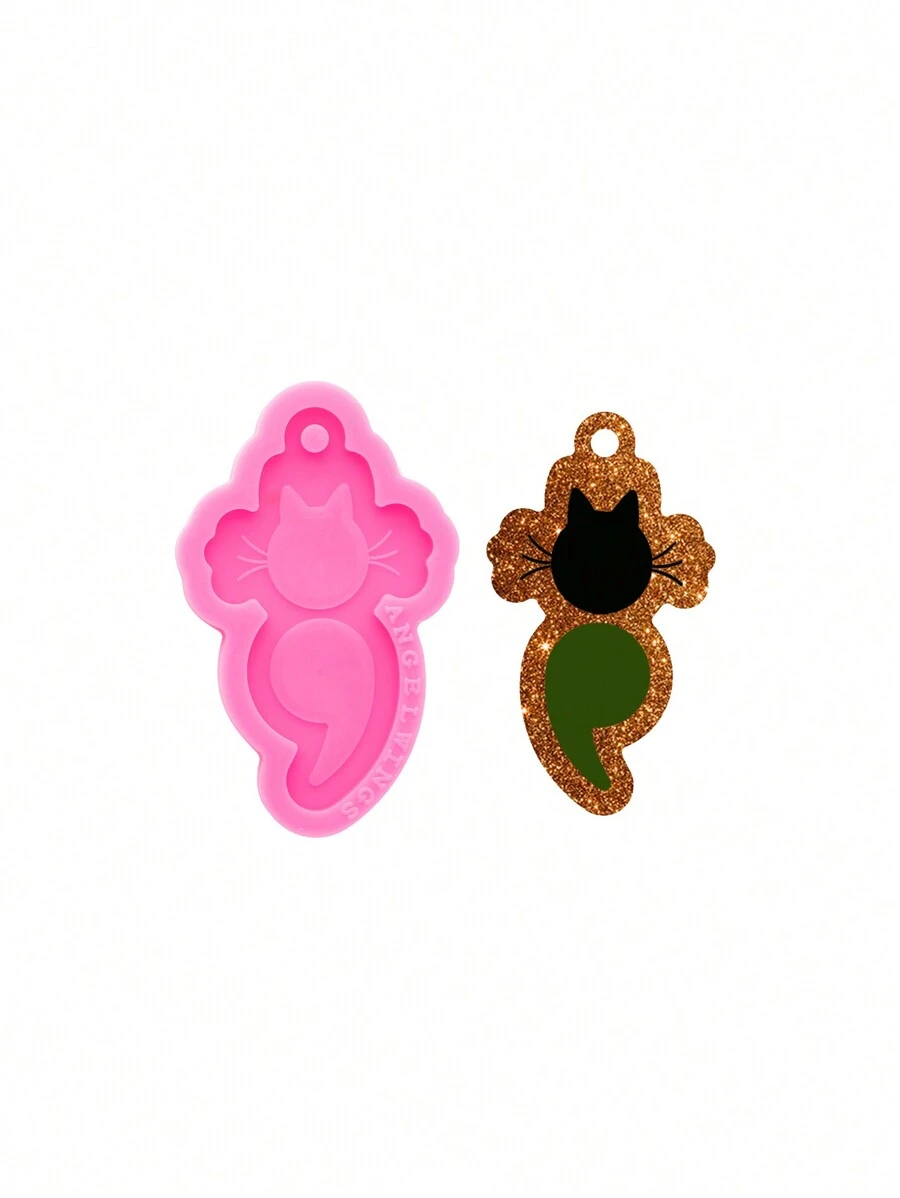 1入組分號貓矽膠樹脂環氧模具,用於diy樹脂鑄造工藝,珠寶製作用品,鑰匙扣模具 - 粉色 - 查看 1