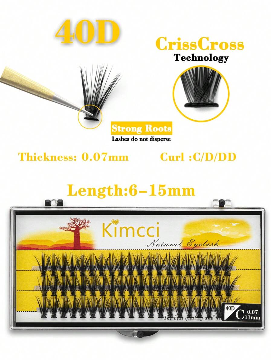 60 簇/包 40d 单簇 厚度 0.07 C/D/Dd 卷曲度 6-15mm 可选黑色柔软睫毛延长，40d 簇装，睫毛簇，单根睫毛，睫毛，假睫毛 - 黑色 - 查看 1