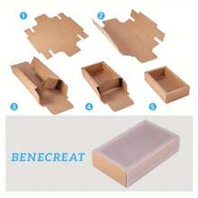 12/24pcs Set Kraft Paper Gift Boxes With PVC Sleeve, Rectangular Gift Packaging Storage Box, BurlyWood Brand, Unfolded Size: 9.41x9.33x0.02 Inches, Box Size: 3.27x3.27x1.26 Inches, Inner Size: 2.65x2.65x1.18 Inches - Brown - View 6