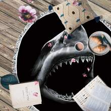 1條鯊魚圖案圓形沙灘巾,超細纖維沙灘巾,適用於夏季、沙灘、游泳池、瑜伽墊、外出 - 彩色 - 查看 1