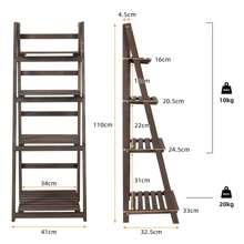 Wooden Ladder Shelf, 4 Tier Plant Stand Flower Display Stand Folding Wooden Ladder Storage Rack Shelf Unit Corner Book Shelves Indoor Outdoor Plant Ladder Racks - Brown - View 2