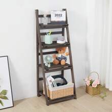 Wooden Ladder Shelf, 4 Tier Plant Stand Flower Display Stand Folding Wooden Ladder Storage Rack Shelf Unit Corner Book Shelves Indoor Outdoor Plant Ladder Racks - Brown - View 1