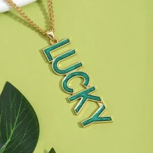 1pc Green St. Patrick's Day Letter Luck Design Zinc Alloy Necklace For Women, Festival Celebration Necklace - Green Necklace - View 4
