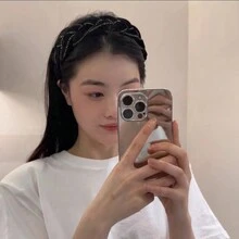 1入組女士絨面扭轉辮子髮箍,新潮時尚髮箍裝飾,突顯面部輪廓 - 彩色 - 查看 6