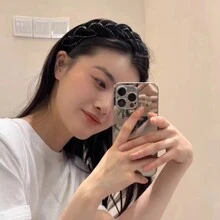 1入組女士絨面扭轉辮子髮箍,新潮時尚髮箍裝飾,突顯面部輪廓 - 彩色 - 查看 1