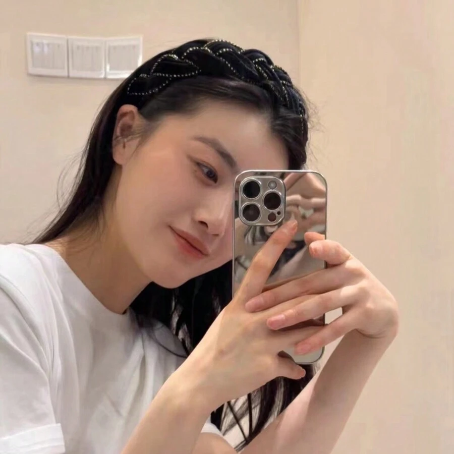 1入組女士絨面扭轉辮子髮箍,新潮時尚髮箍裝飾,突顯面部輪廓 - 彩色 - 查看 1